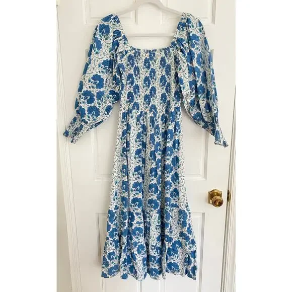 square neck puff sleeve long dress Women's Floral Printed Square Neck Puff Sleeves Satin Maxi Dress Black / S
